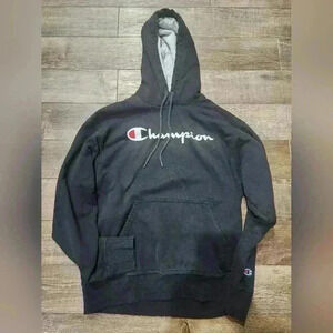 Champion Logo Hoodie Black Size Medium